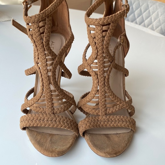 Brown Suede Aldo Braided Heels - Picture 1 of 6